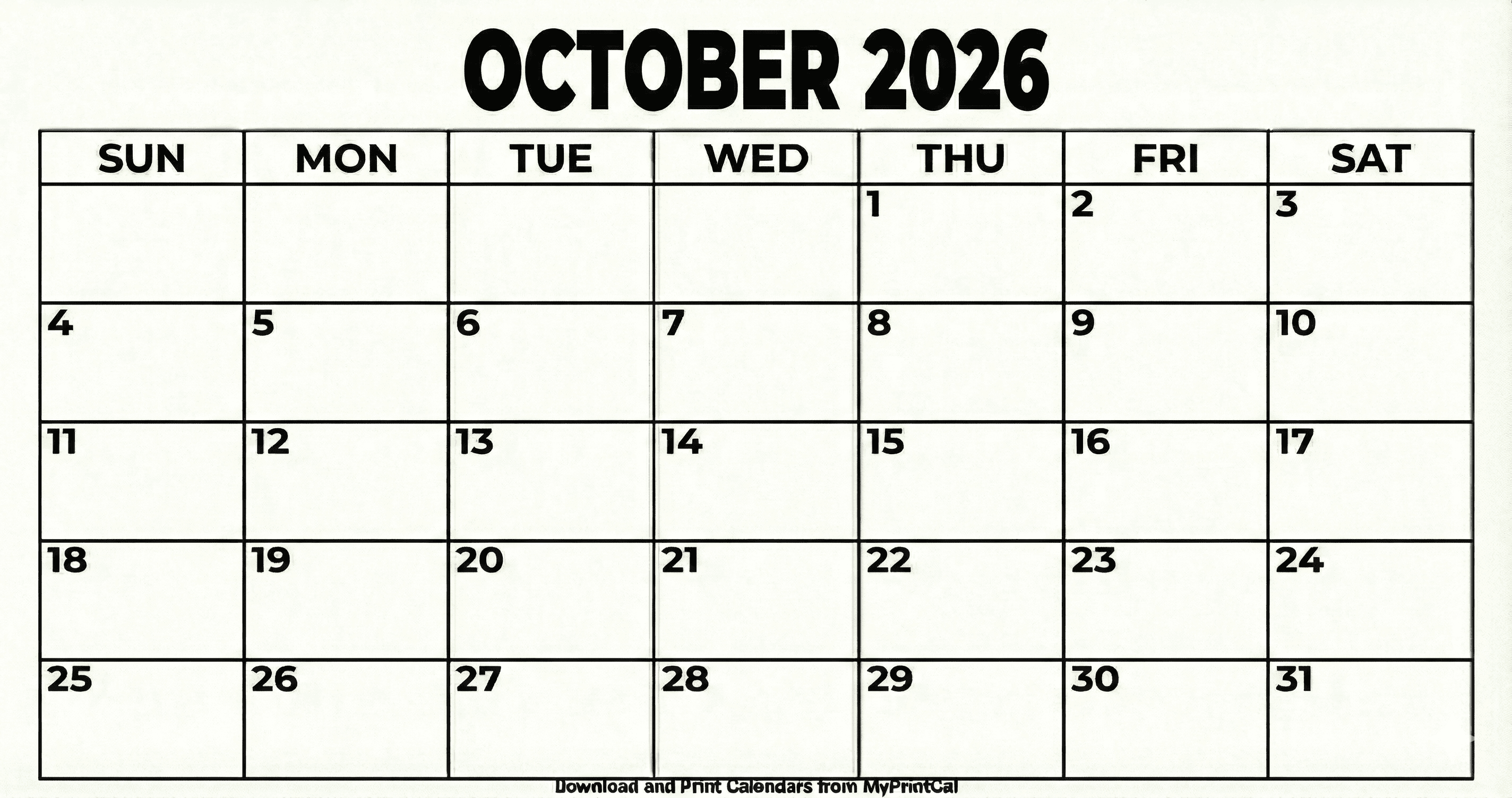 Printable October 2026 calendar