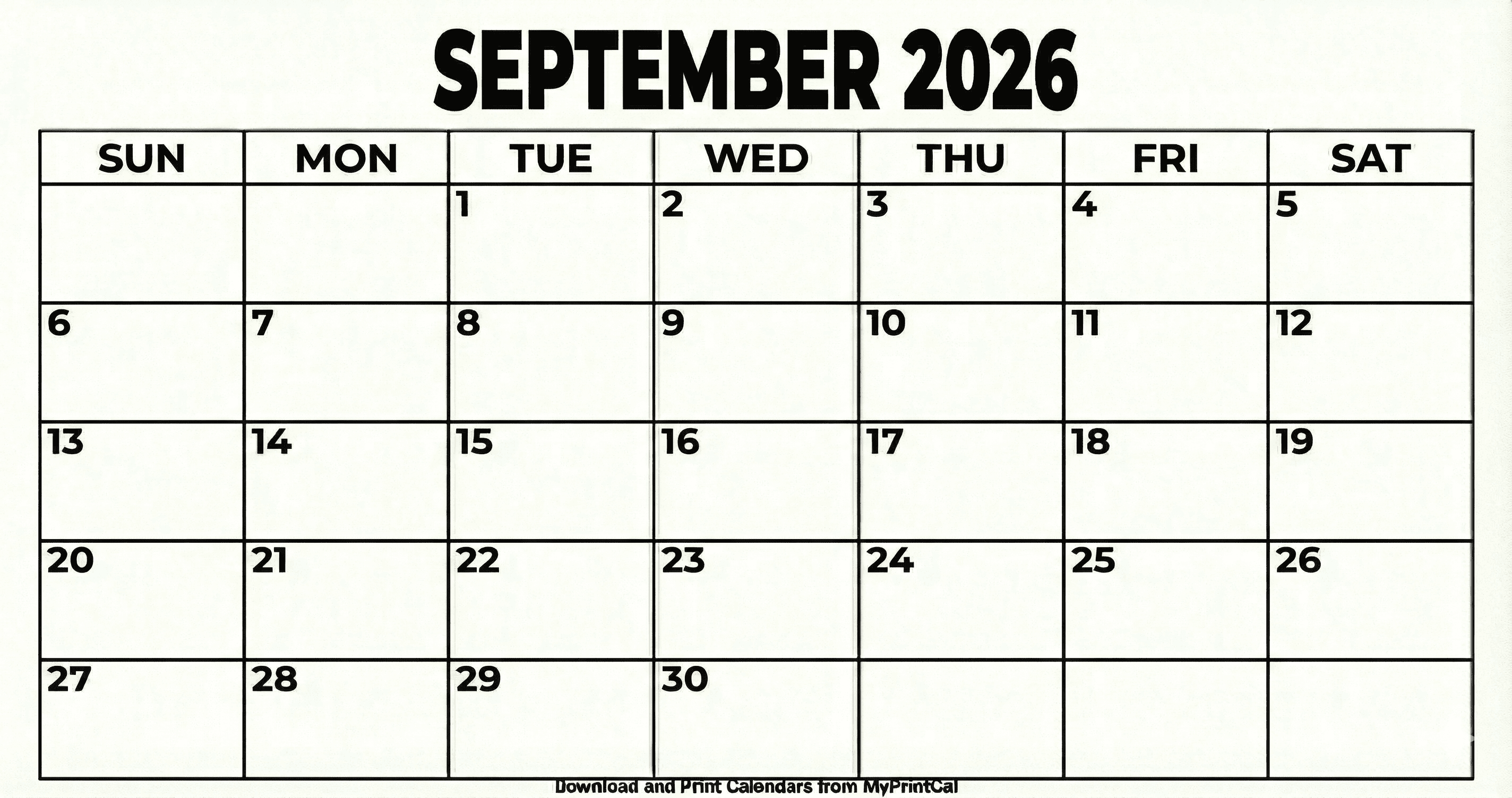Printable September 2026 calendar